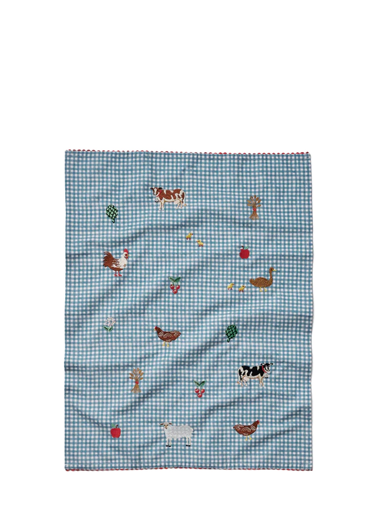 Country farm tea towel, blue gingham