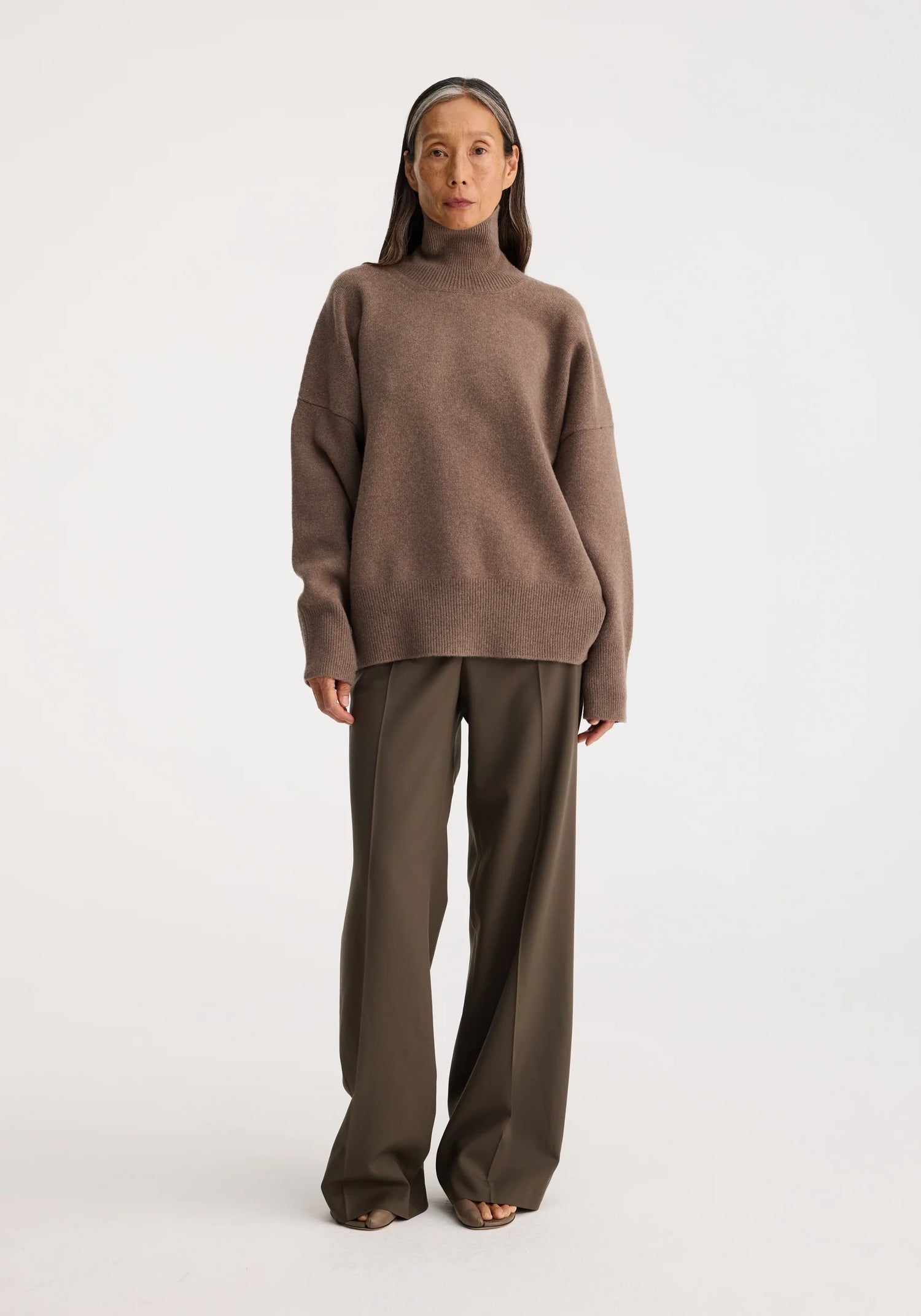 Classic turtleneck wool jumper, taupe melange