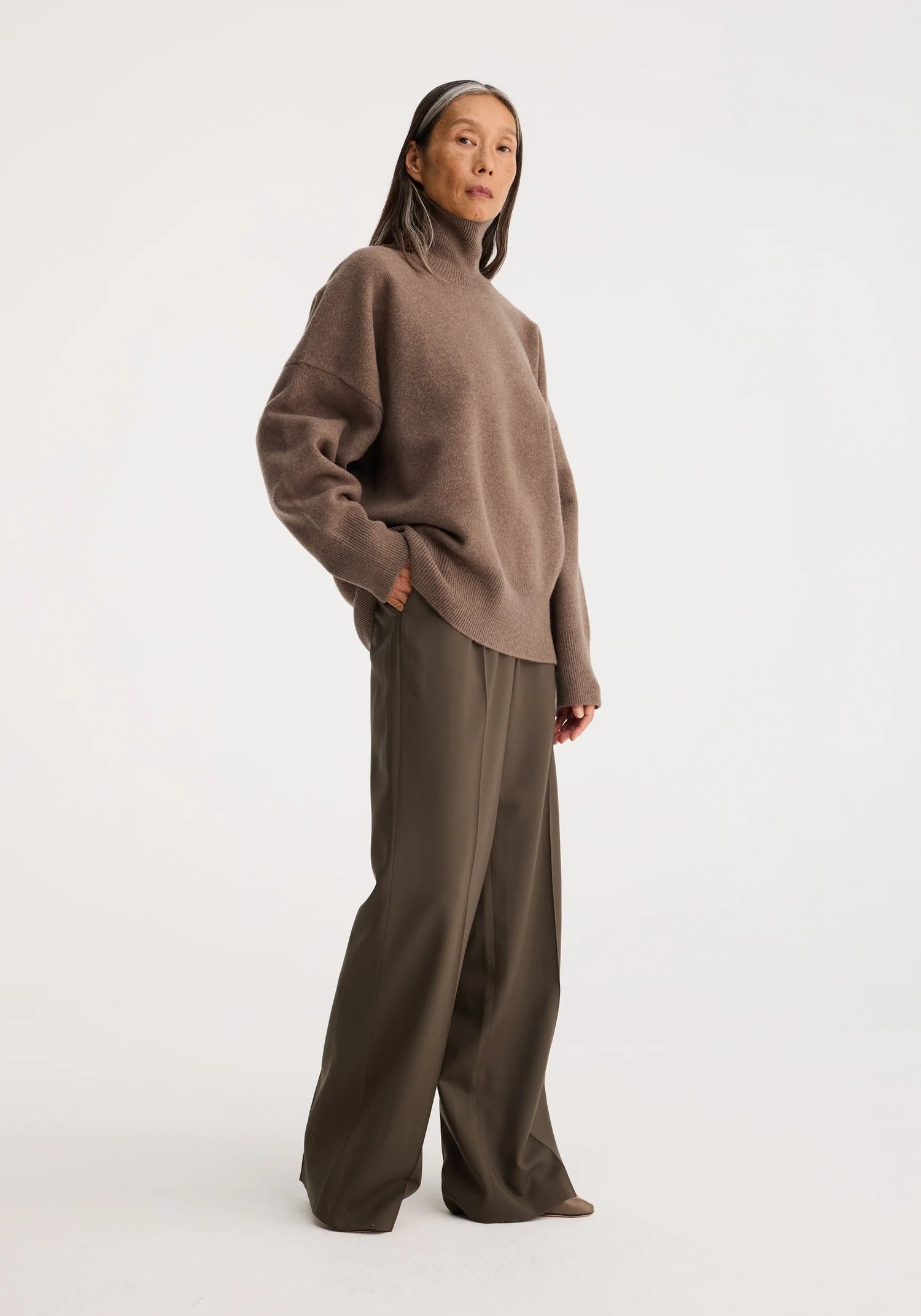 Classic turtleneck wool jumper, taupe melange