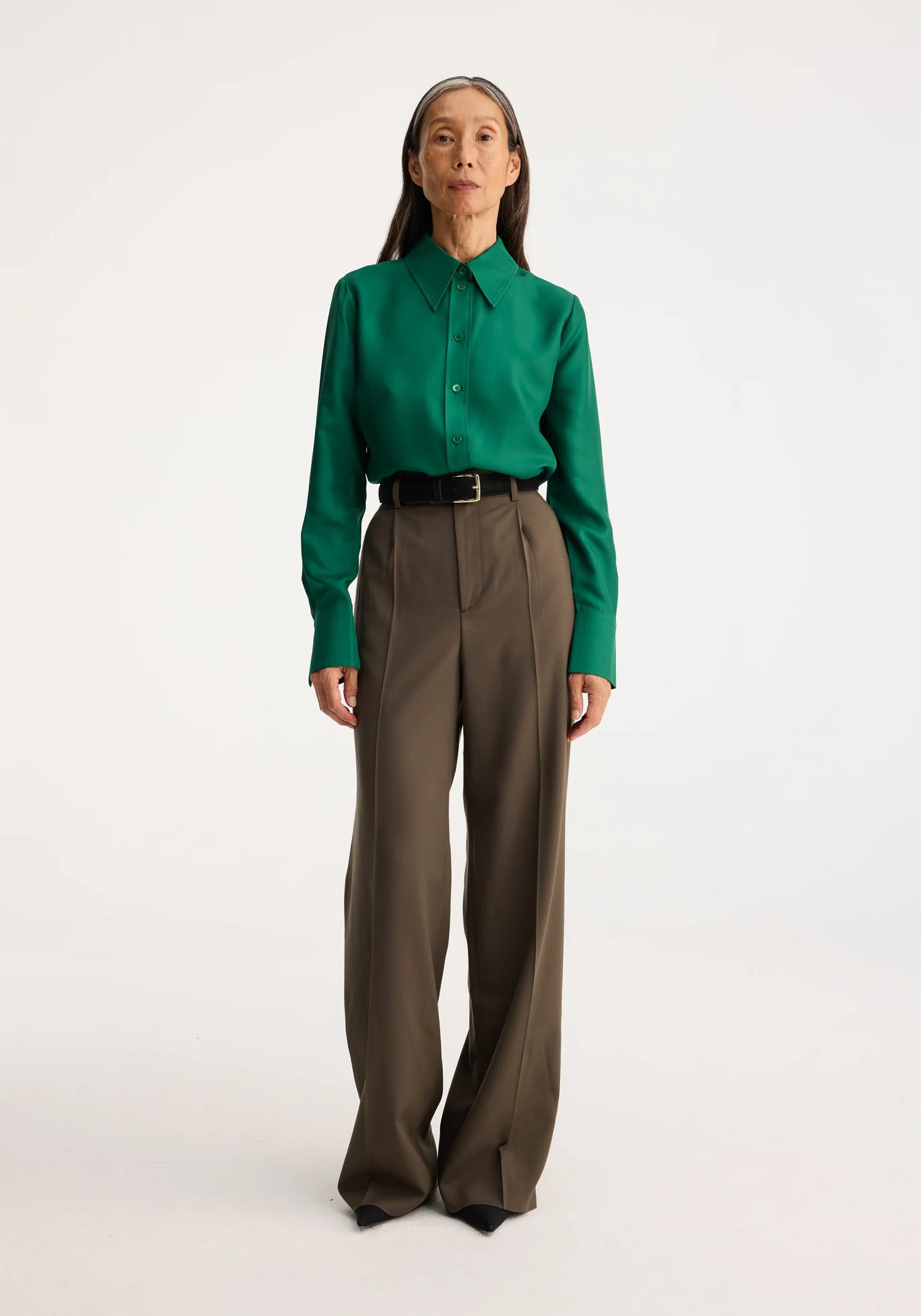 Fitted silk shirt, emerald