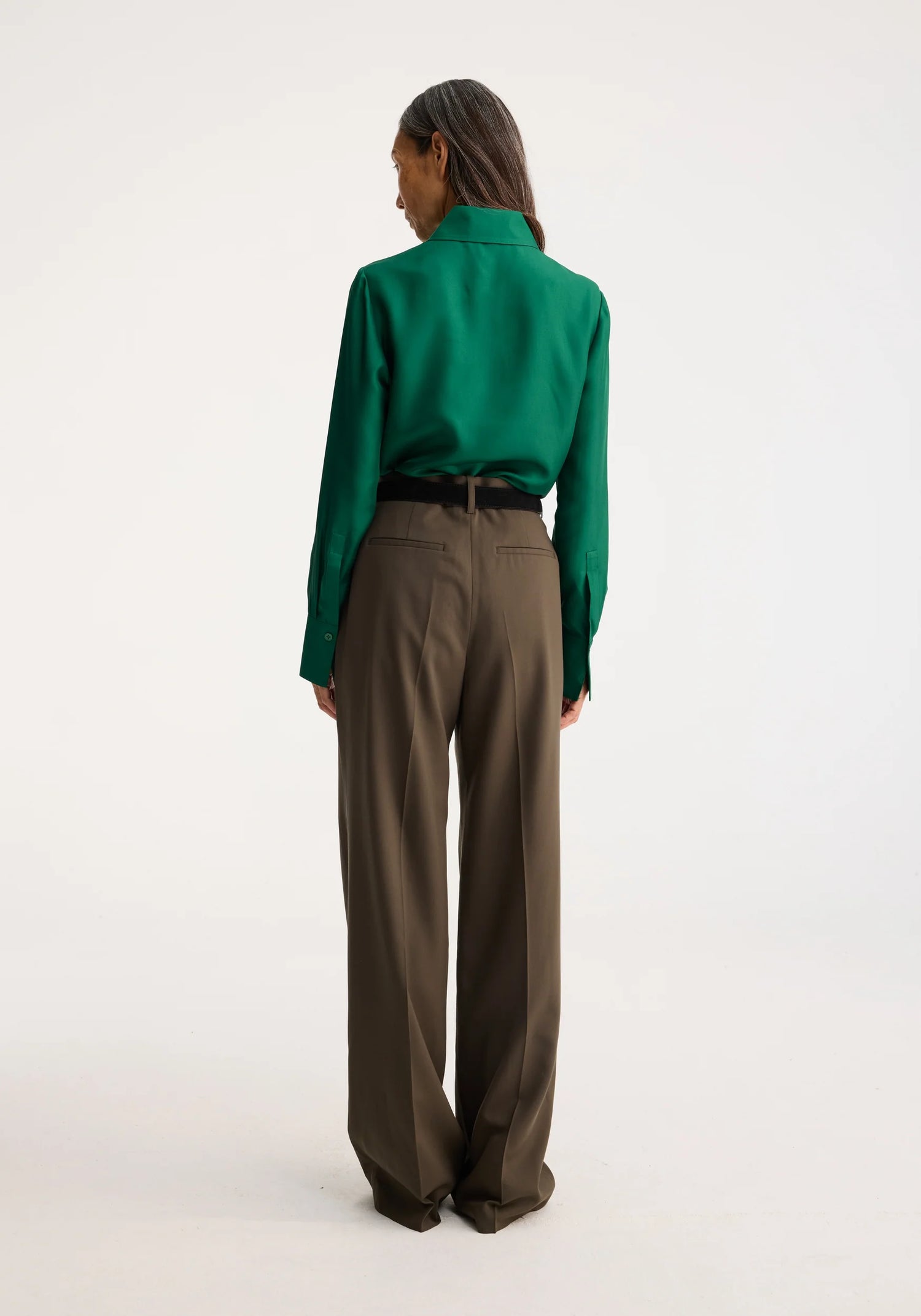 Fitted silk shirt, emerald