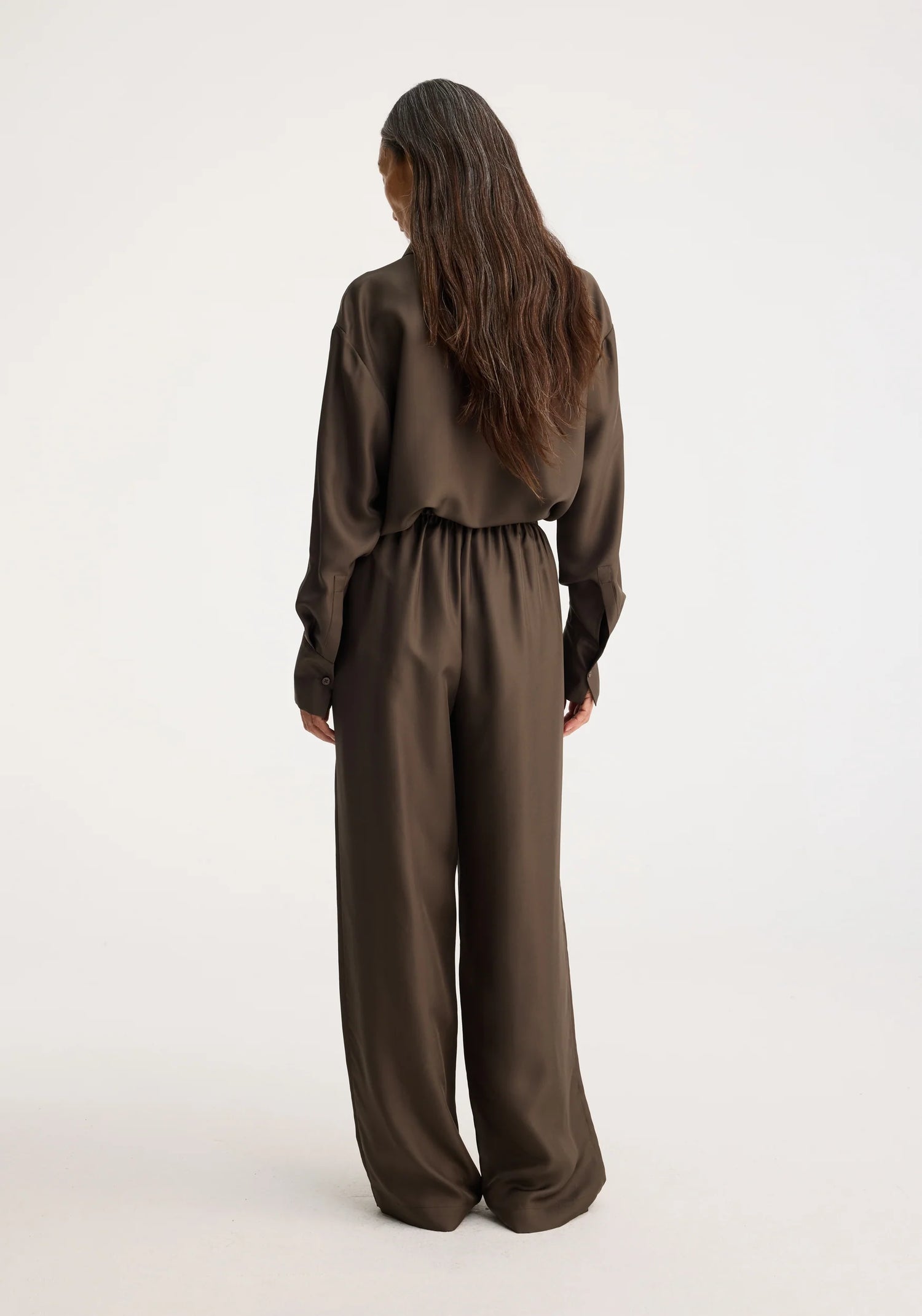 Wide leg silk trousers, earth