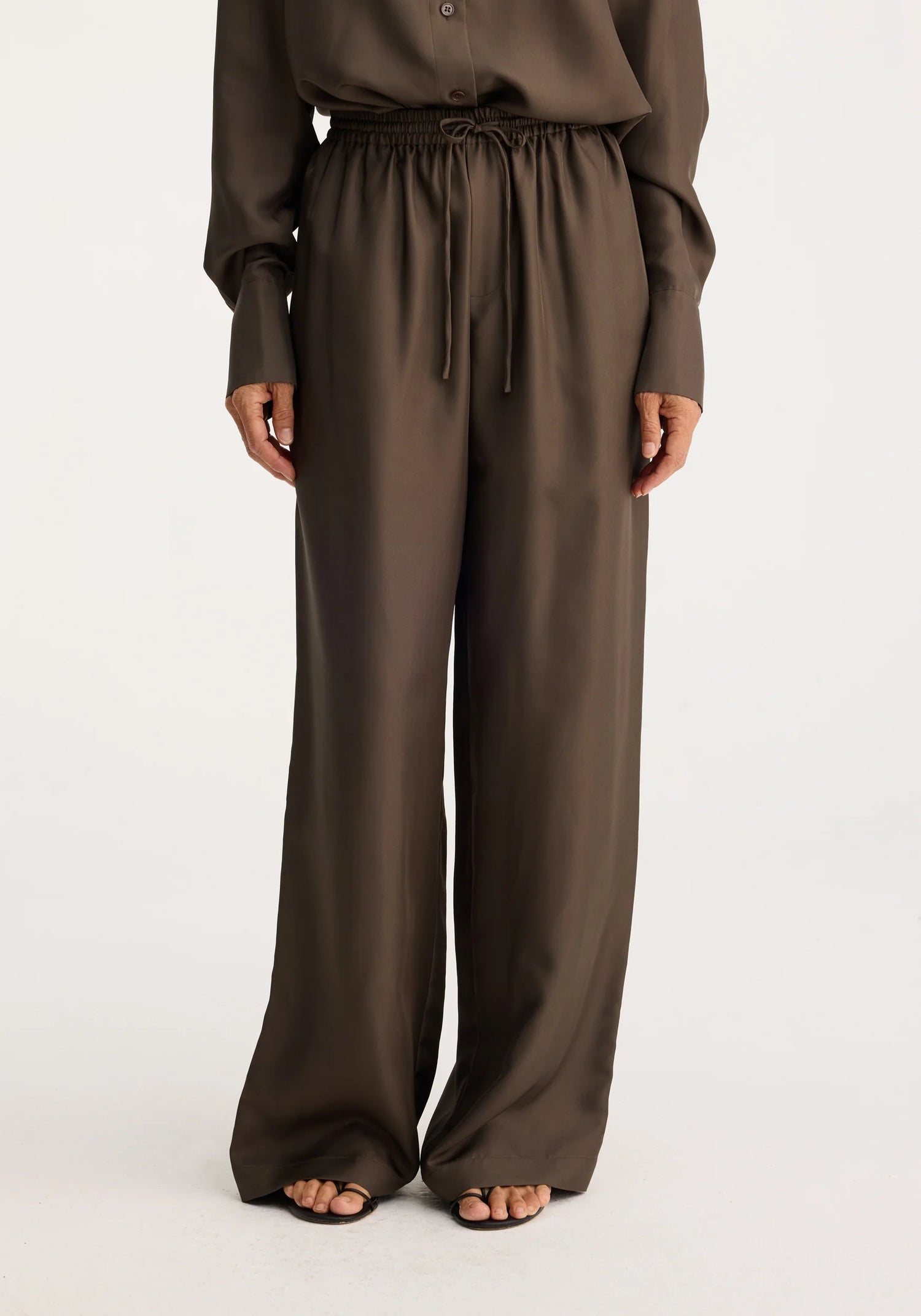 Wide leg silk trousers, earth