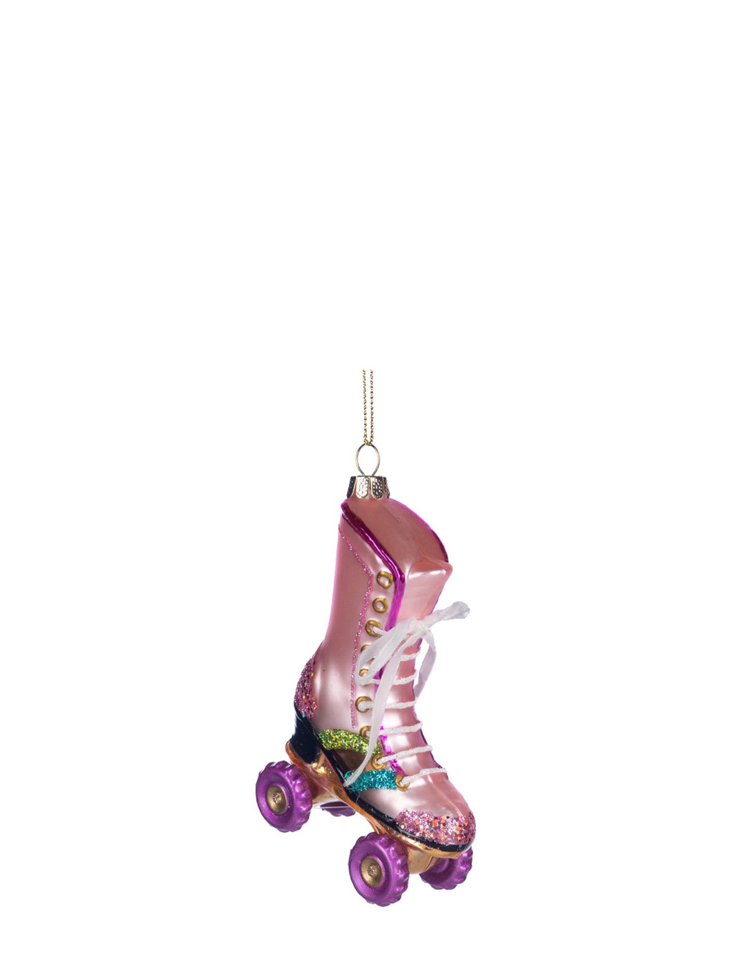 Roller skate boot glass ornament, matt pink