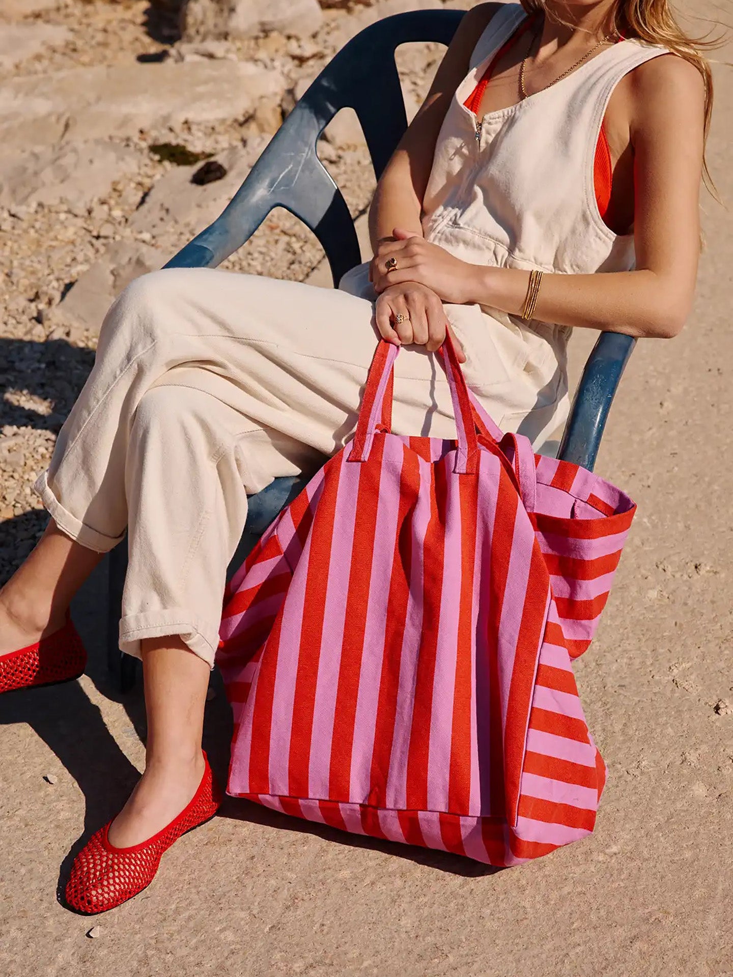 Elisa cotton bag stripes, orchid/red