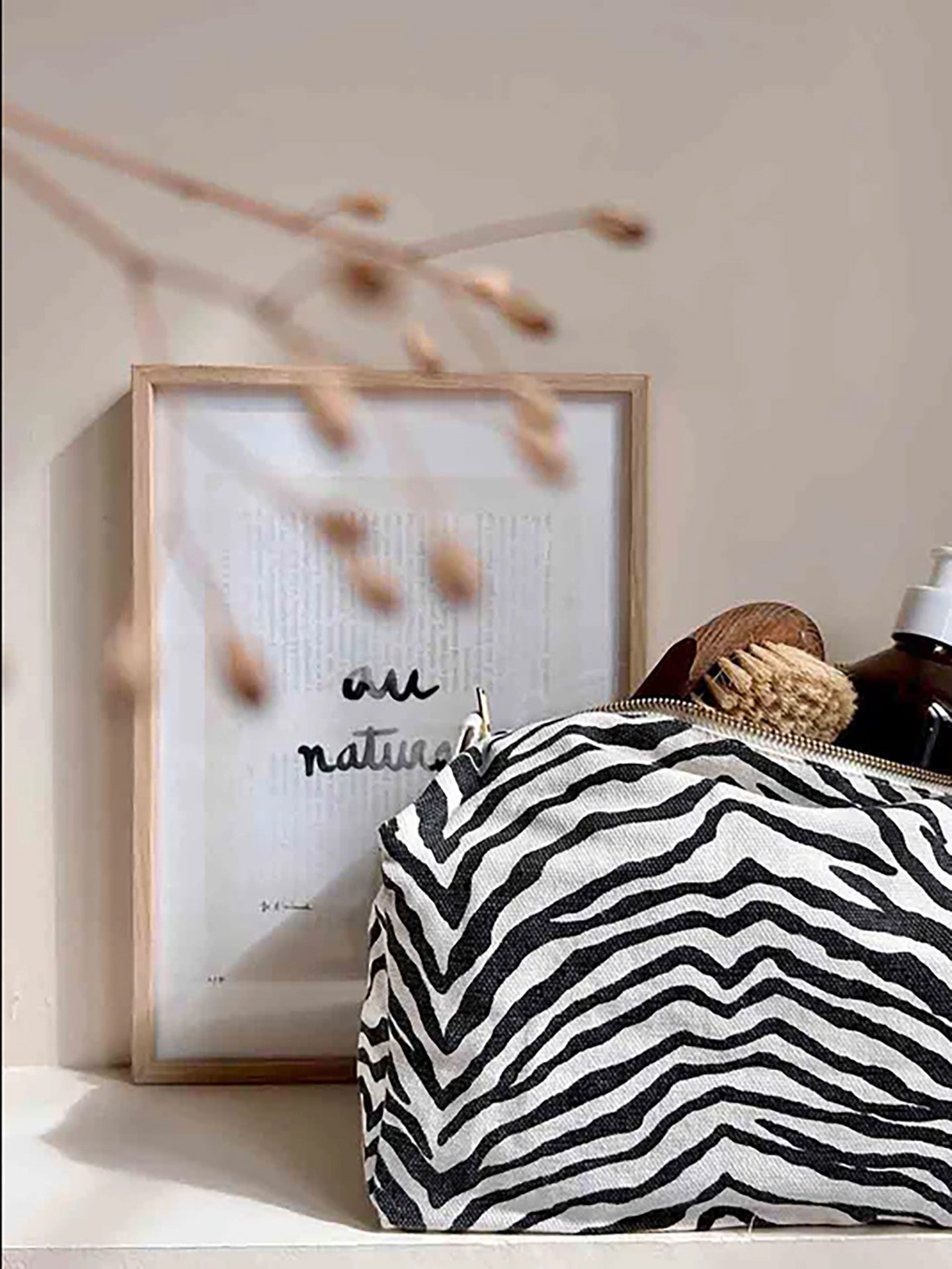 Toilet bag vic print zebre, greige/noir