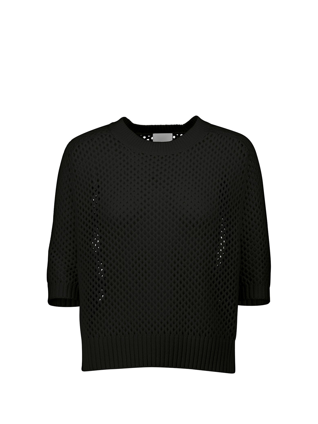 Round neck wool blend sweater w/short sleeves, black