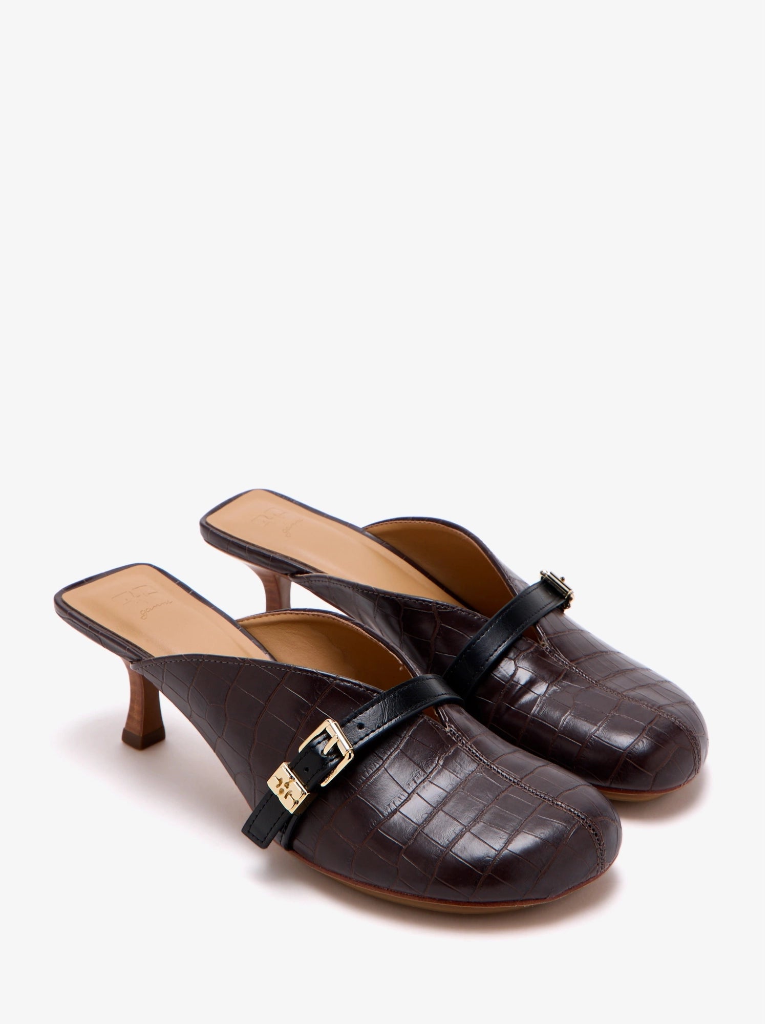Sue heeled mules, brown croco