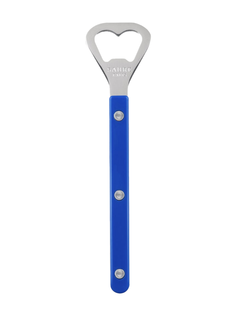 modern bottle opener in electric blue and stainless steel