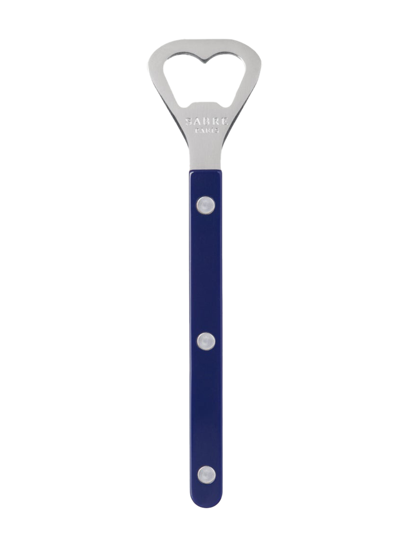 modern bottle opener in navy and stainless steel