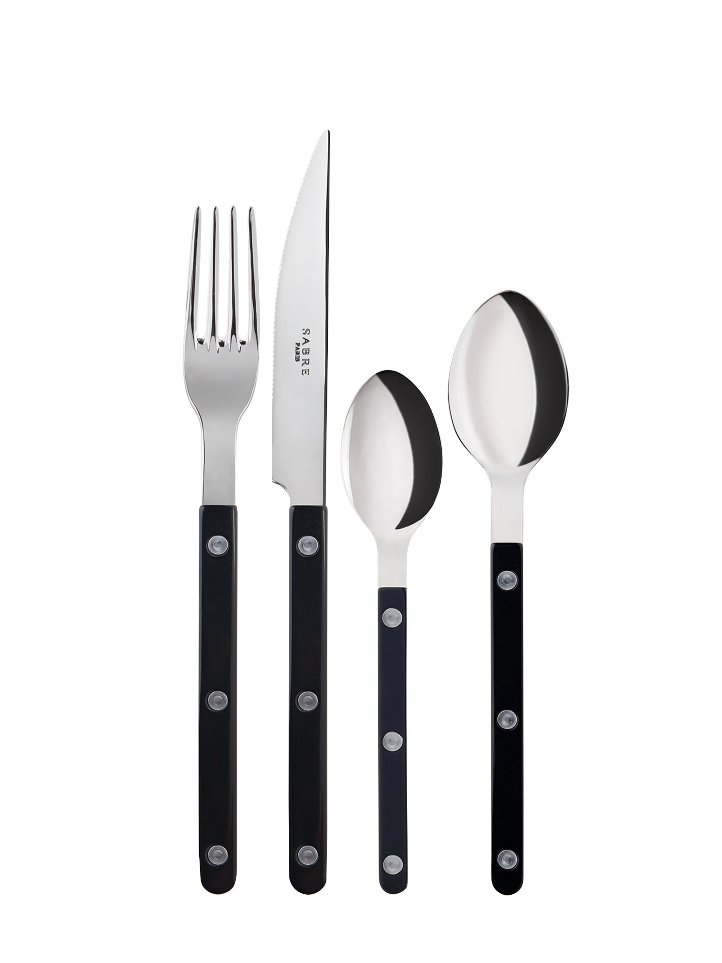 The dessert spoon has a family! Complete the look with the Bistrot dinner fork, knife and tea spoon from the Sabre Paris for a perfect sleek look.