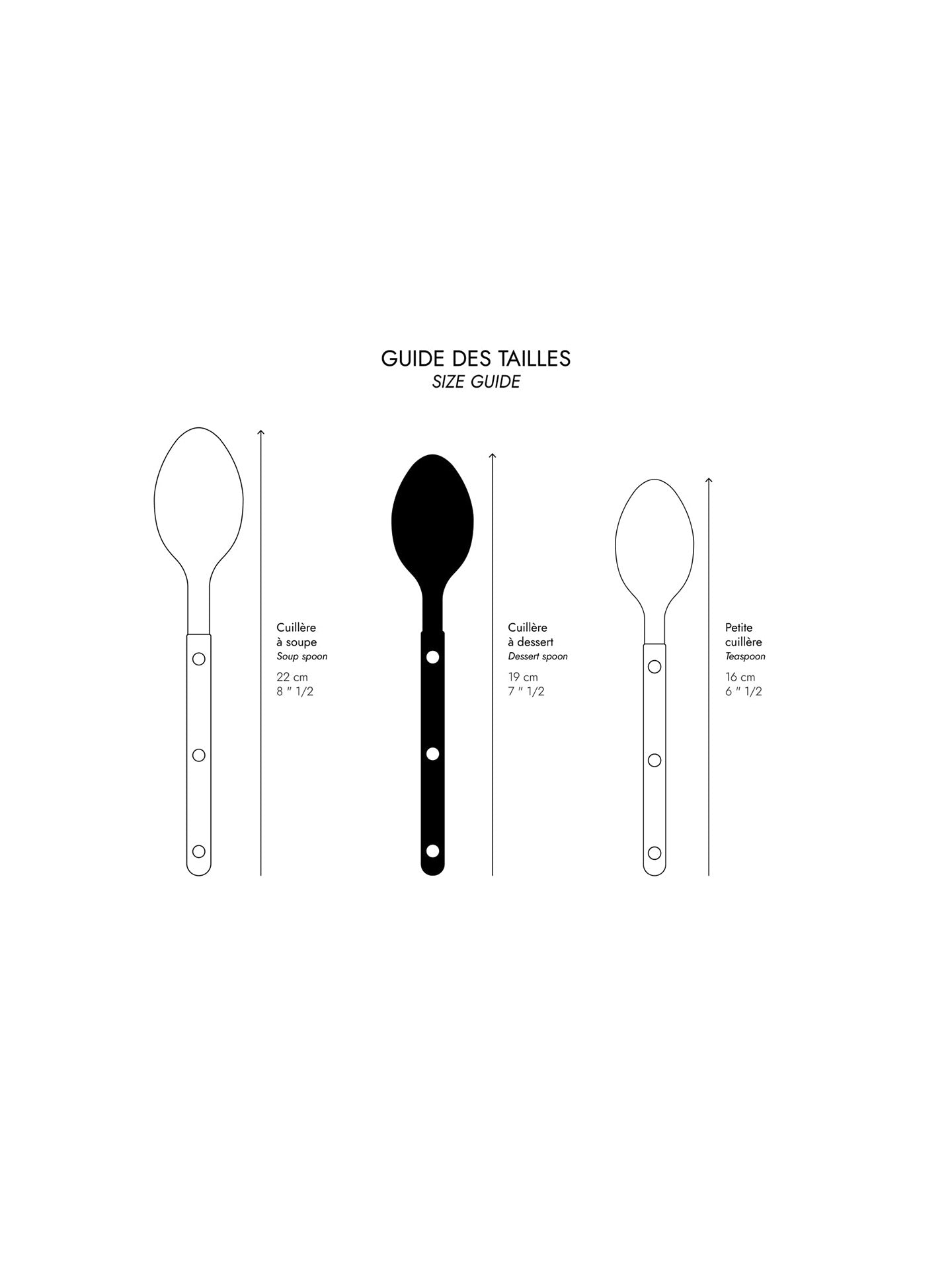 From the size guide for the Bistrot's dessert spoon you can see how it fits between the soup spoon and tea spoon.