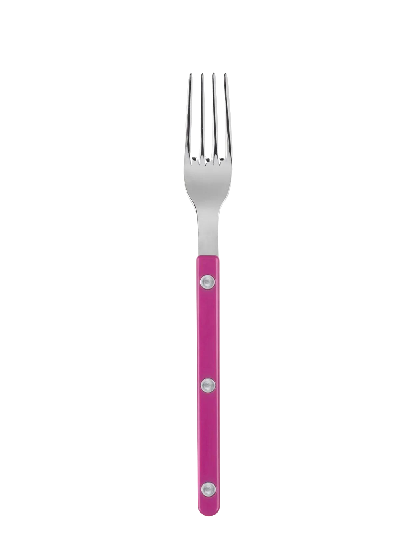 The dinner fork from the Bistrot collection in raspberry pink is a new interpretation from the cutleries of the Parisian cafés and bistros. Cute as a button, but utilitarian and minimalist otherwise, this will fit perfectly with contemporary looks with just little mouthful of French chic.