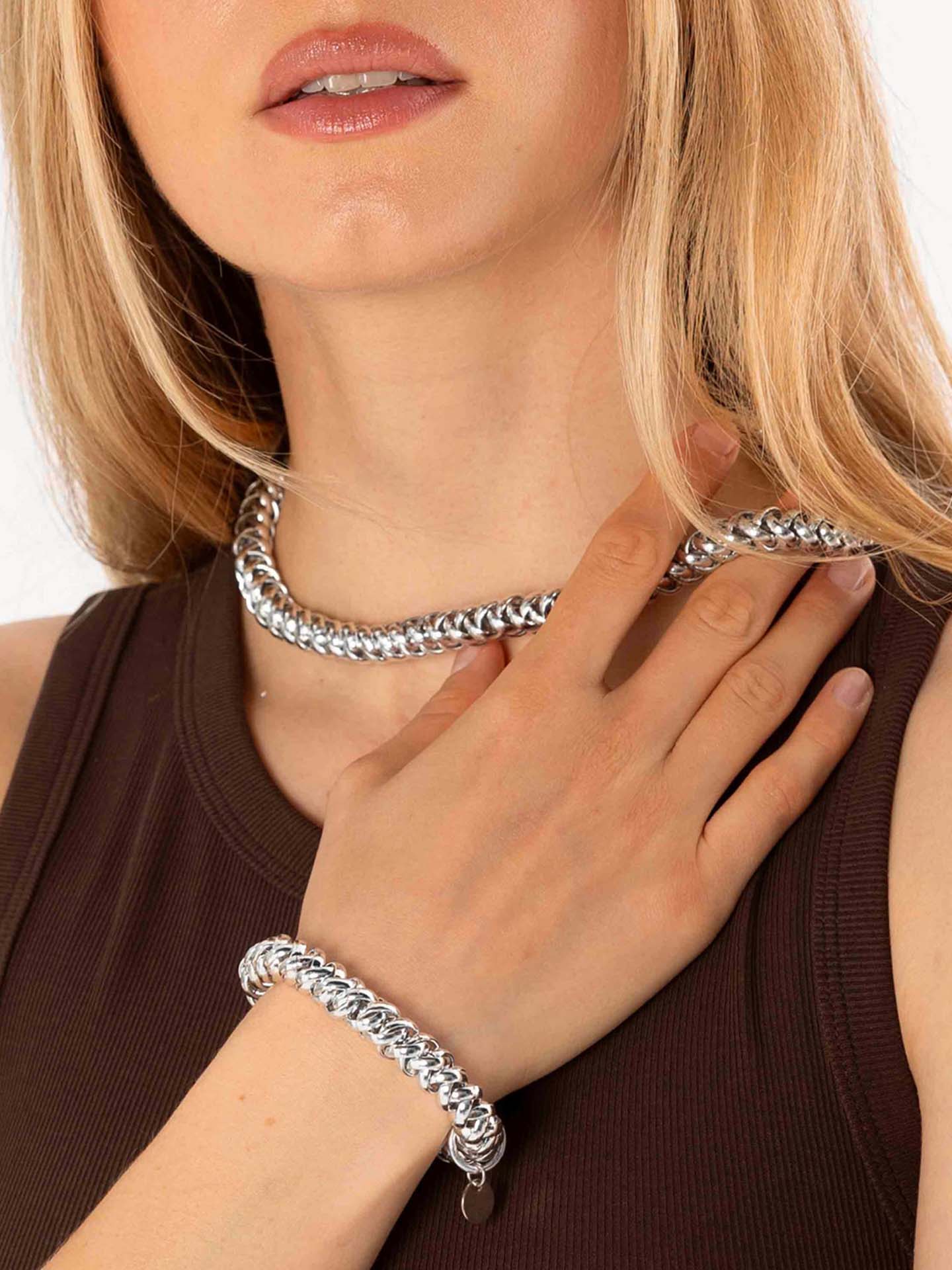 Bichou elastic chain necklace, gold or silver