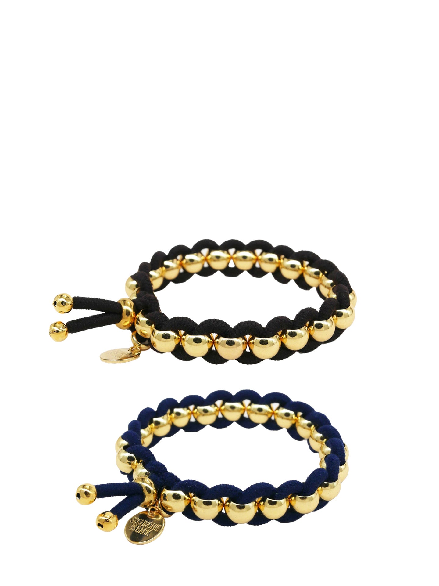 Coloured elastic and gold pearls, navy or black