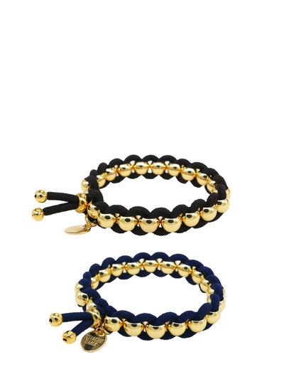 Coloured elastic and gold pearls, navy or black