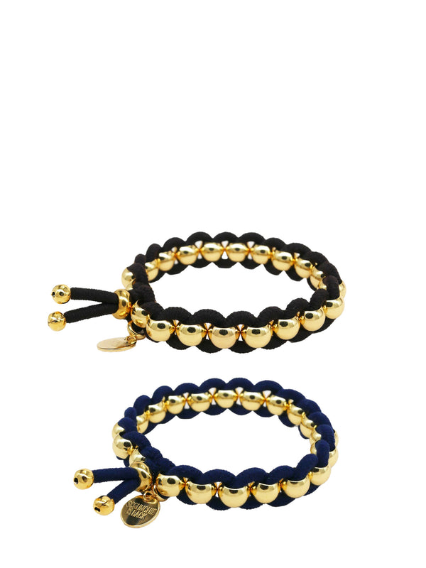 Coloured elastic and gold pearls, navy or black