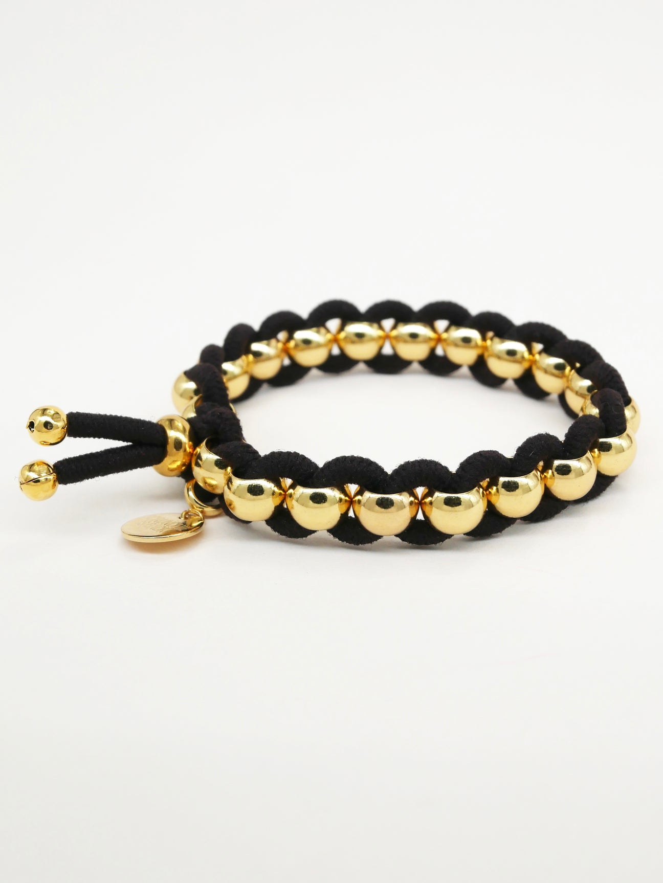 Coloured elastic and gold pearls, navy or black