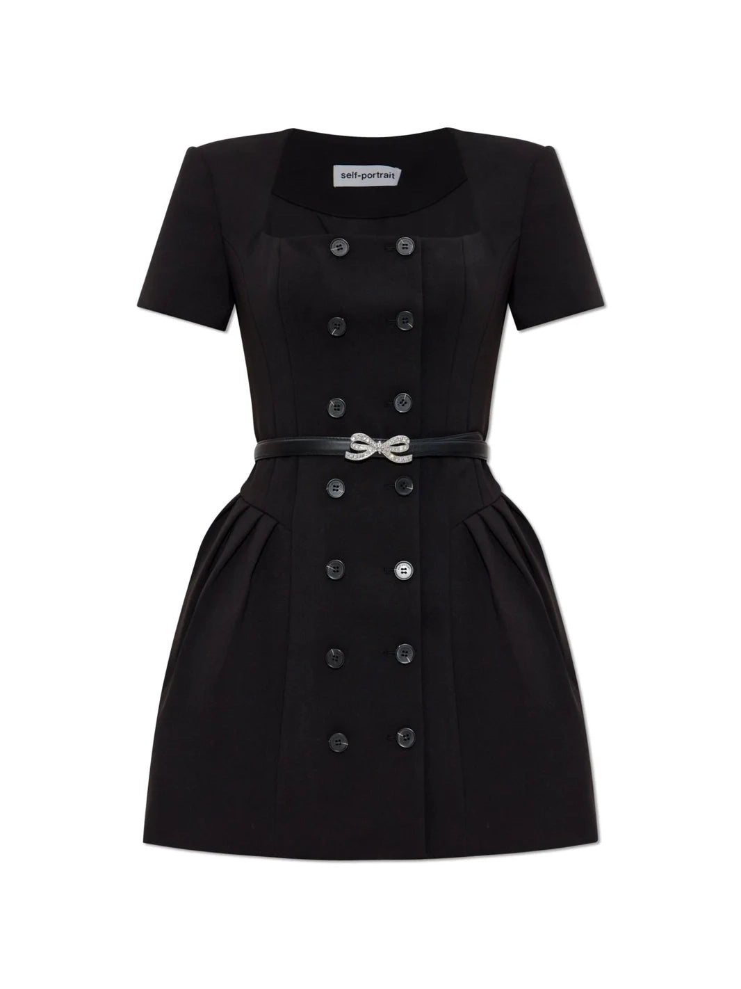 Short sleeve crepe mini dress, black