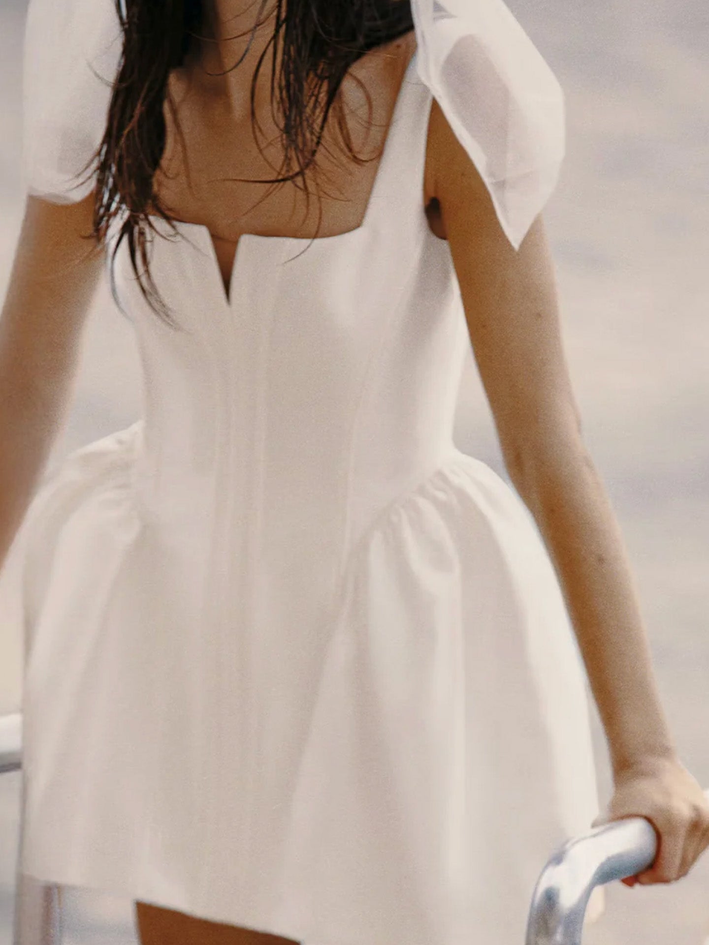 White taffeta flared mini dress