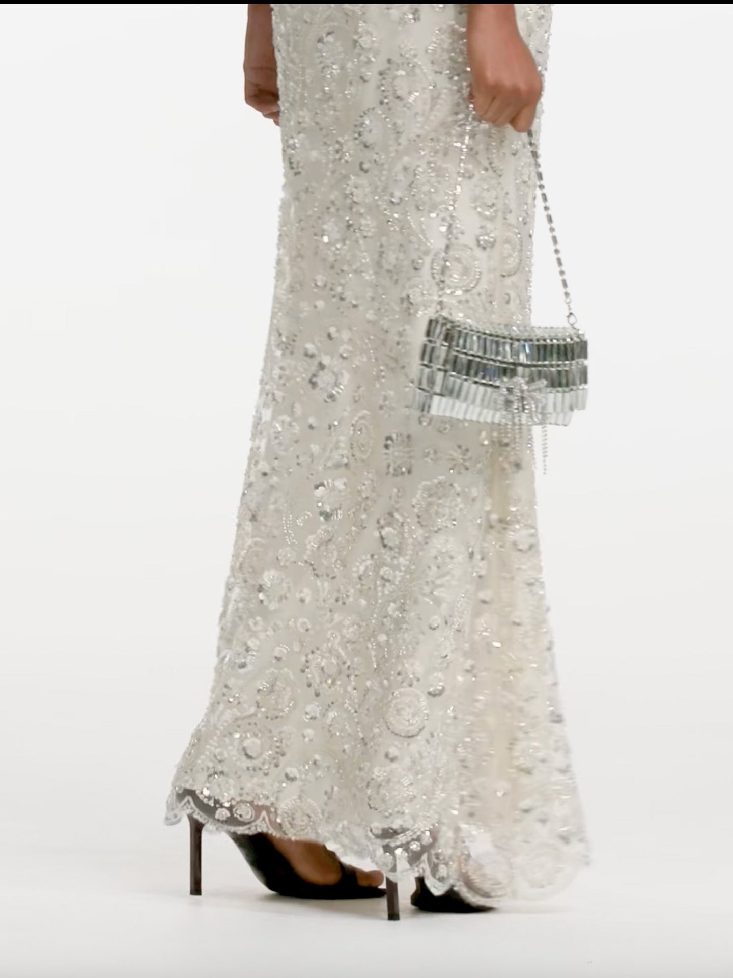 Floral sequin maxi dress, cream