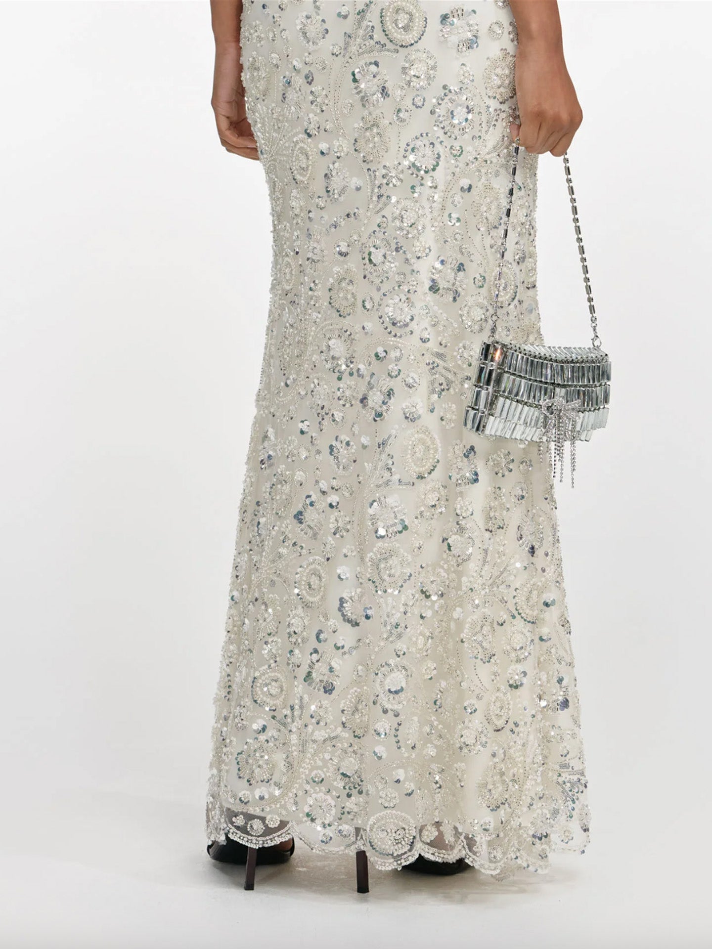 Floral sequin maxi dress, cream