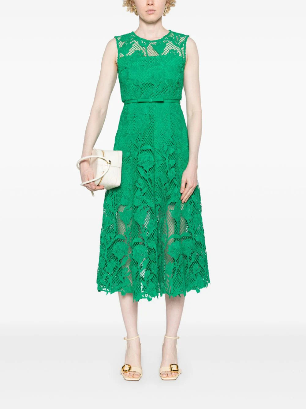 Lace Sleeveless Midi Dress, green