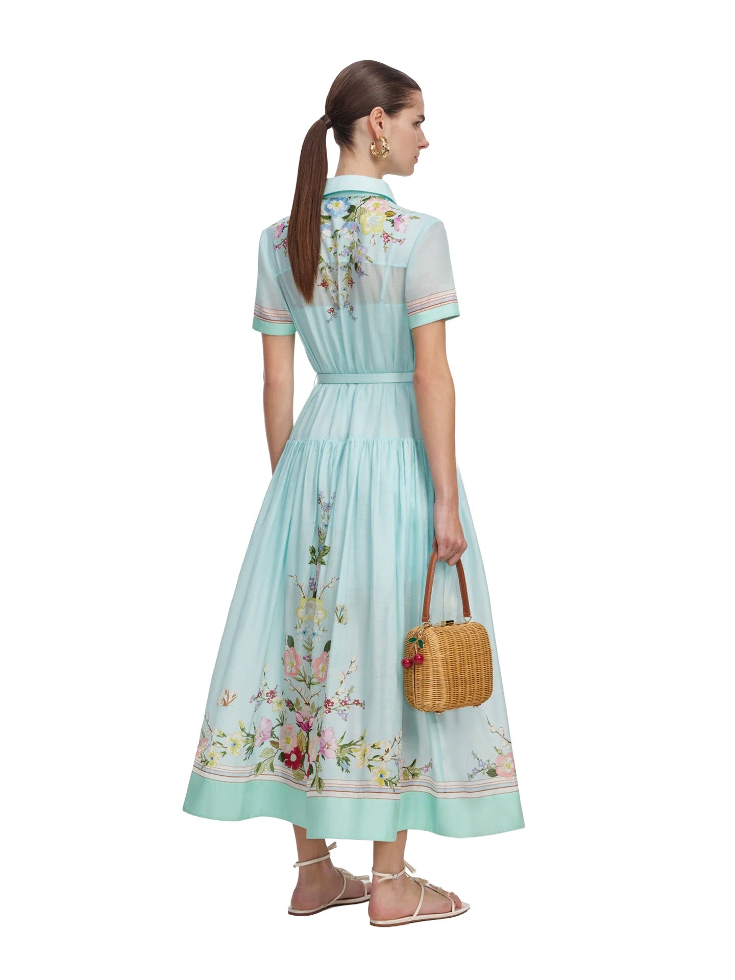 Mint floral organza midi dress, green