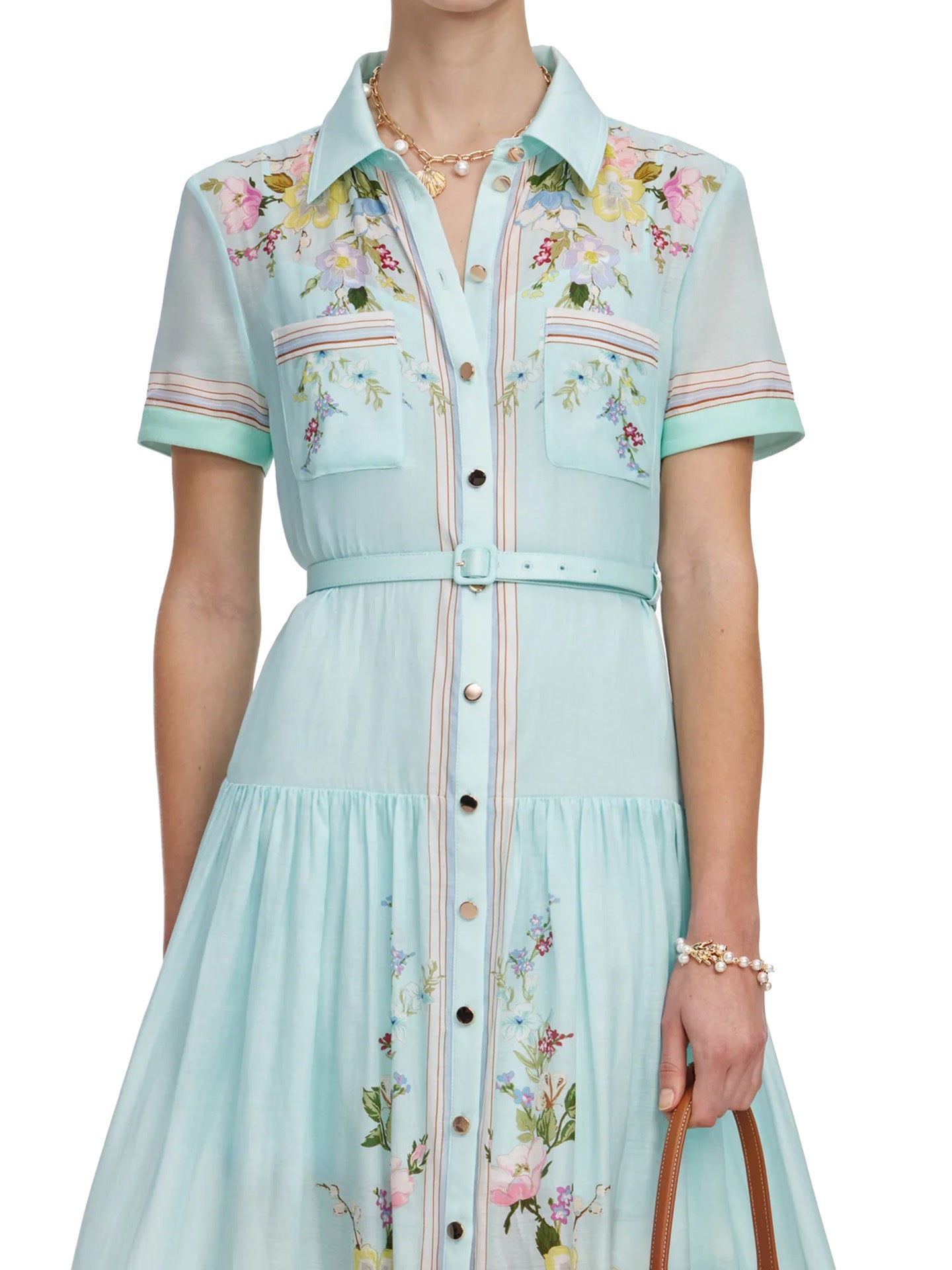 Mint floral organza midi dress, green