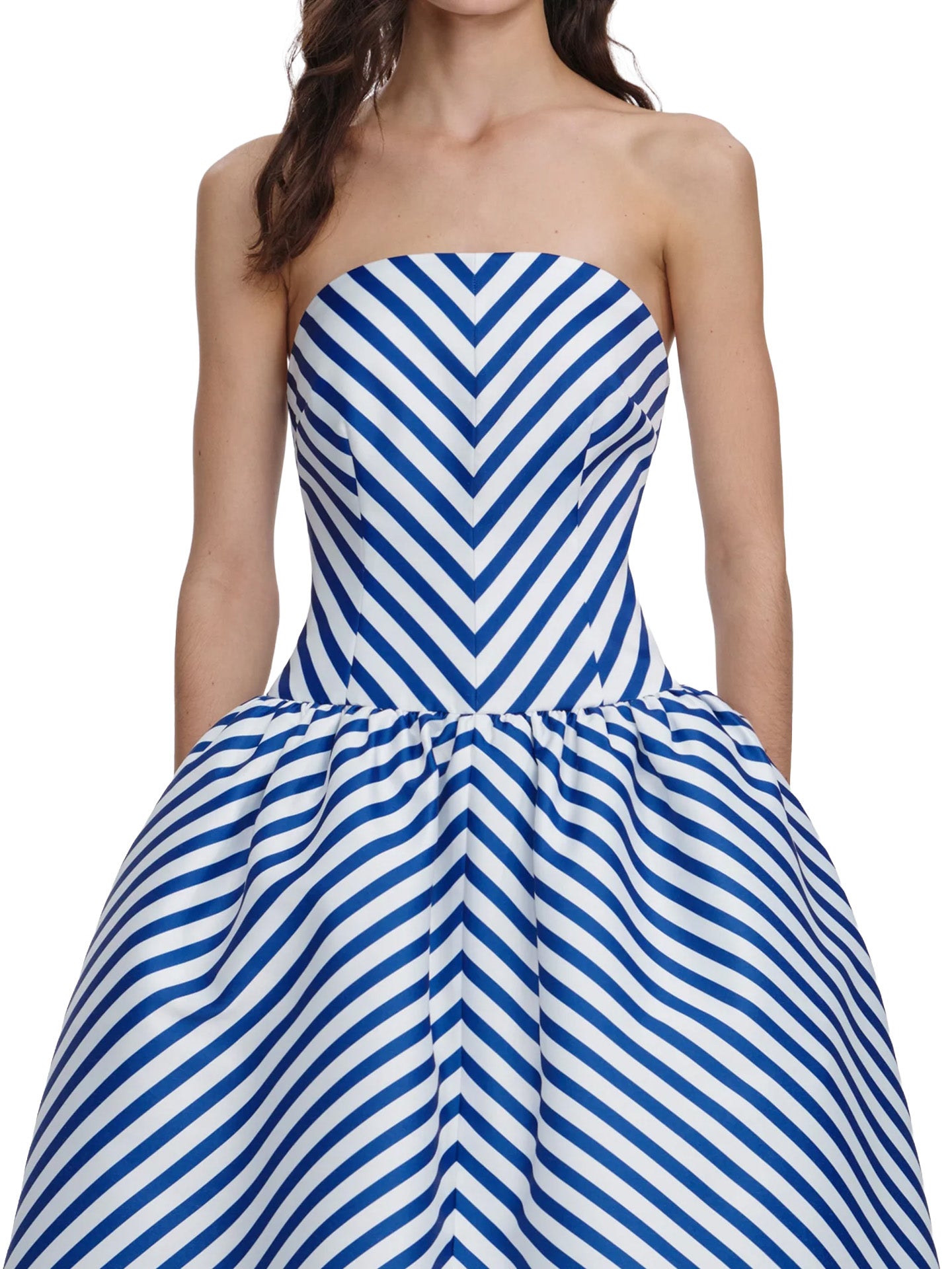 Navy stripe taffeta midi dress, navy