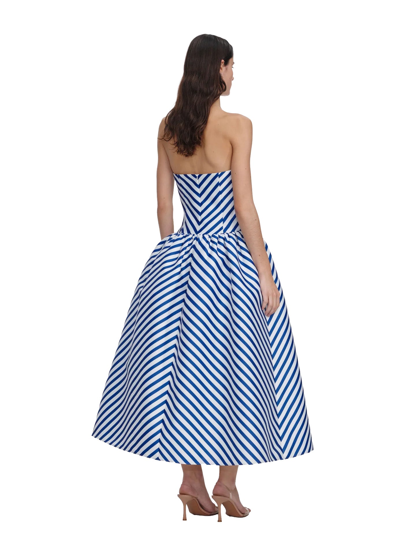 Navy stripe taffeta midi dress, navy
