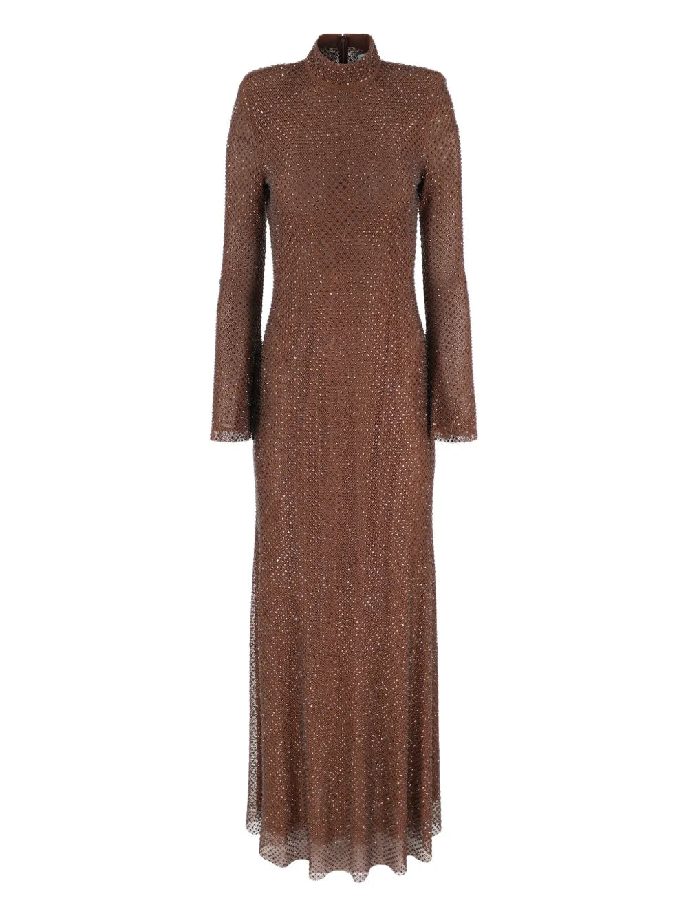 Rhinestone mesh maxi dress, brown