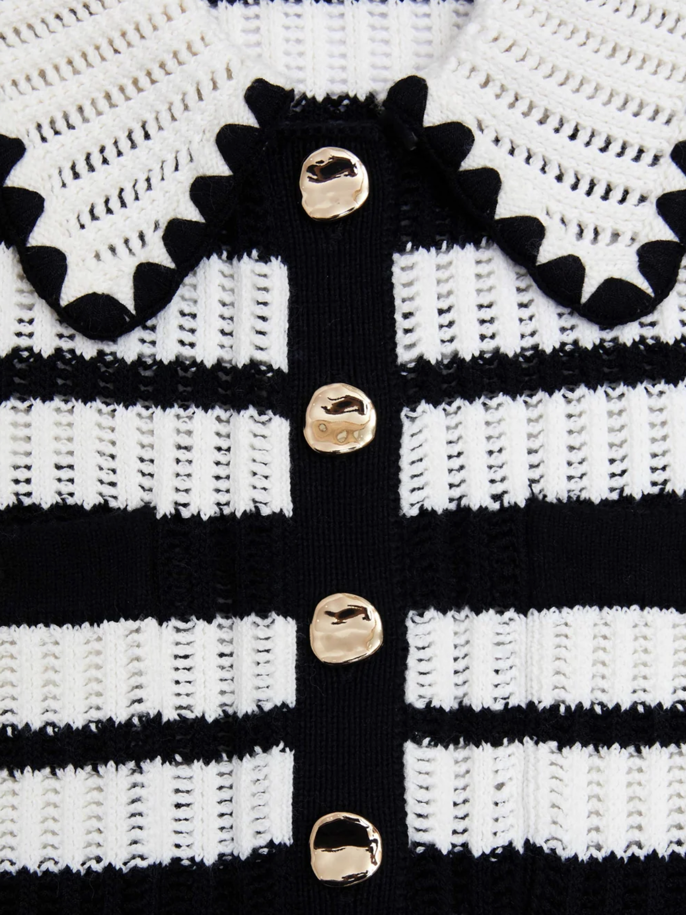 Striped crochet top, cream and black