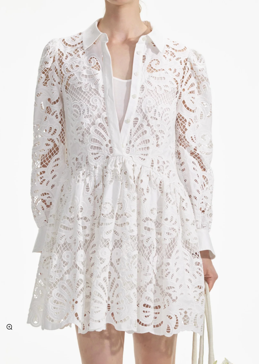 Cotton Lace Mini Shirt Dress, white