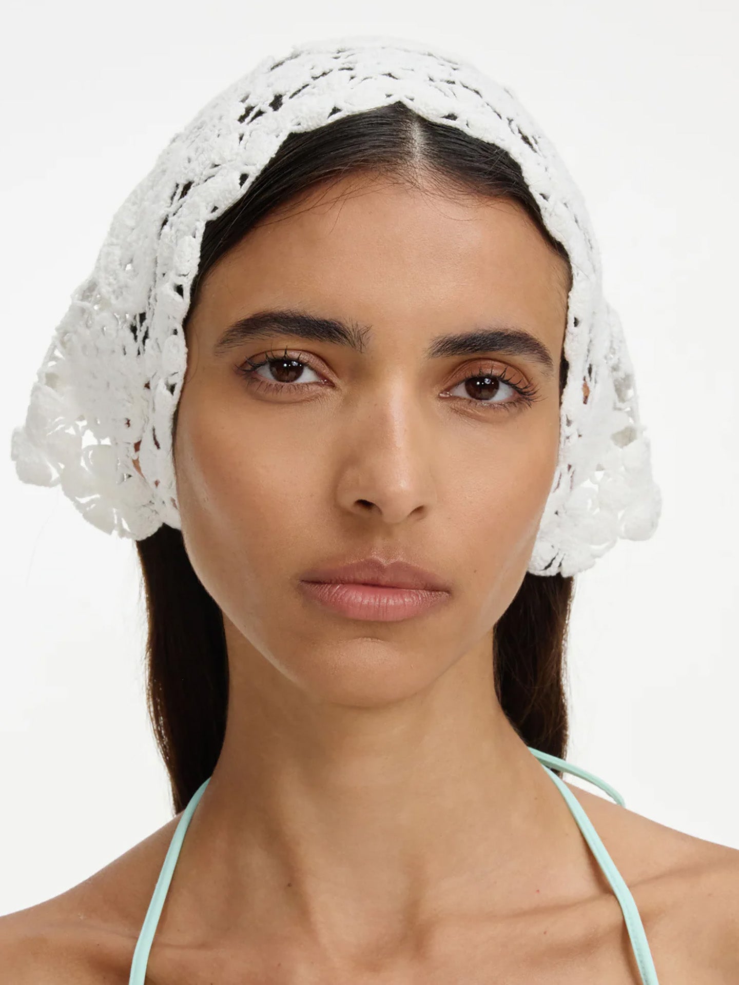 White cotton crochet bandana, white