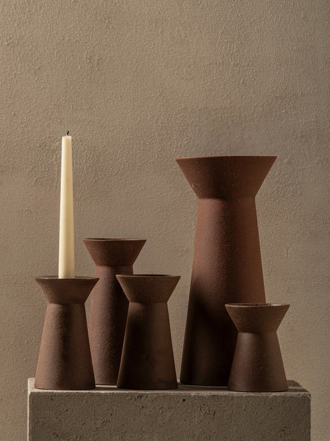 Ceramic Marie-Ann small candle holder, red/brown (16,5cm)