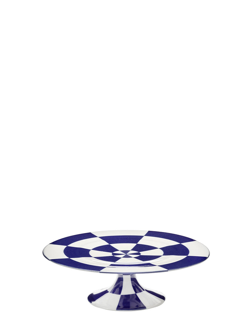 Checkerboard cake stand Fête des Bêtes, blue-white