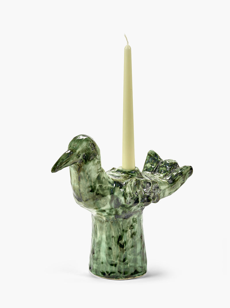 Cosas Lindas ceramic bird candle holder, green