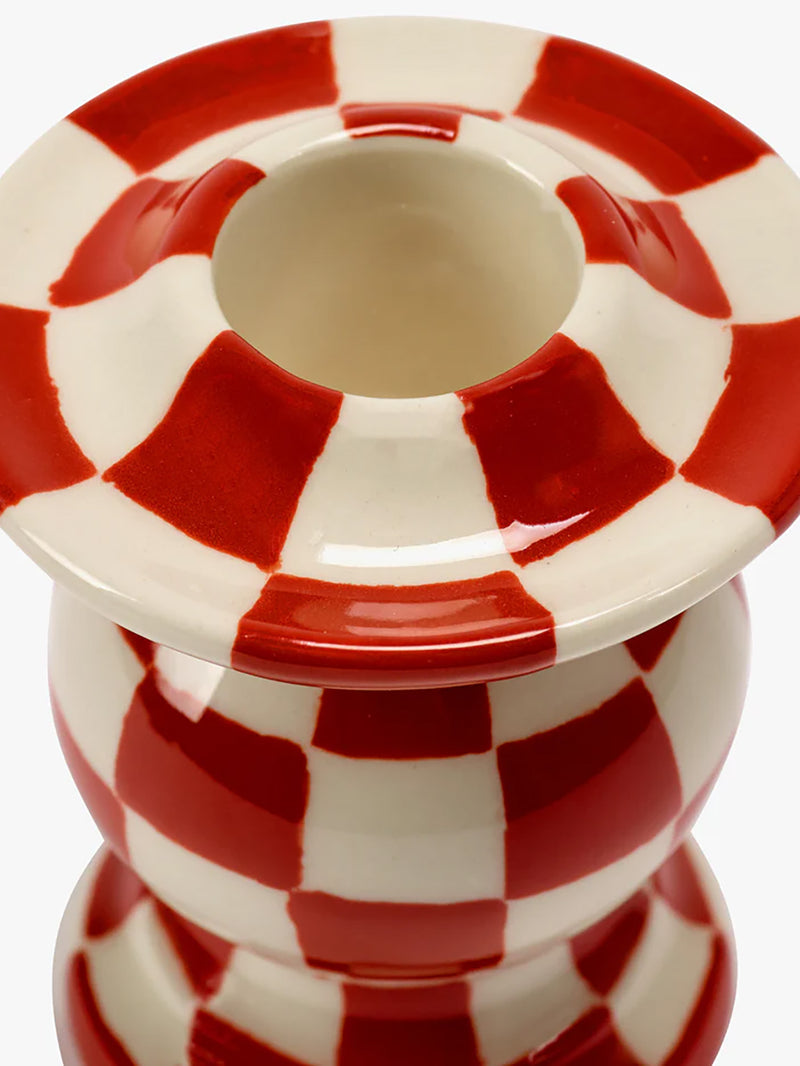 Candle Holder N°2, red-white checkerboard