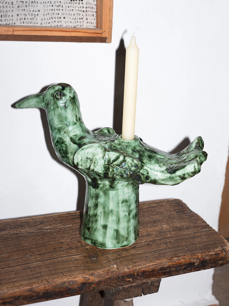Cosas Lindas ceramic bird candle holder, green