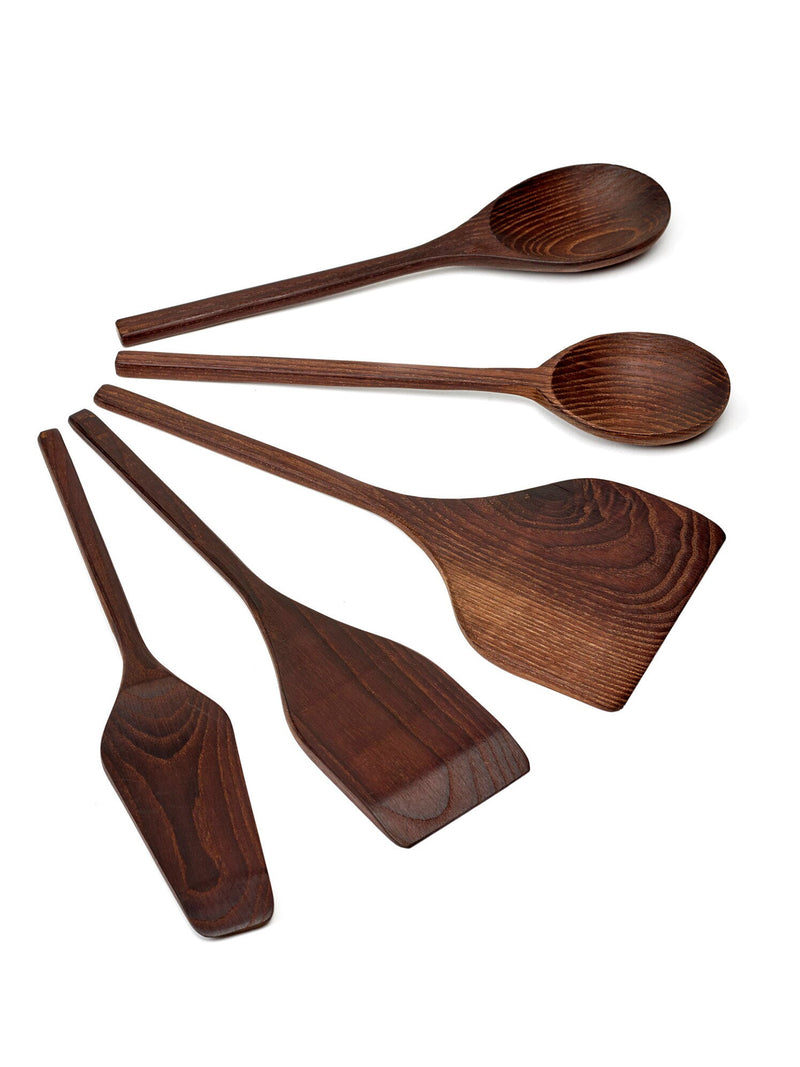 Pure dark wooden kitchen utensil, 5 different