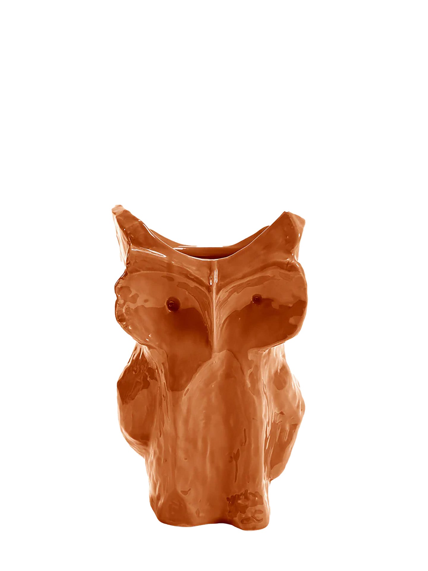 A sculptural owl-shaped vase in an orange color with a smooth finish, designed by Marni for Serax.