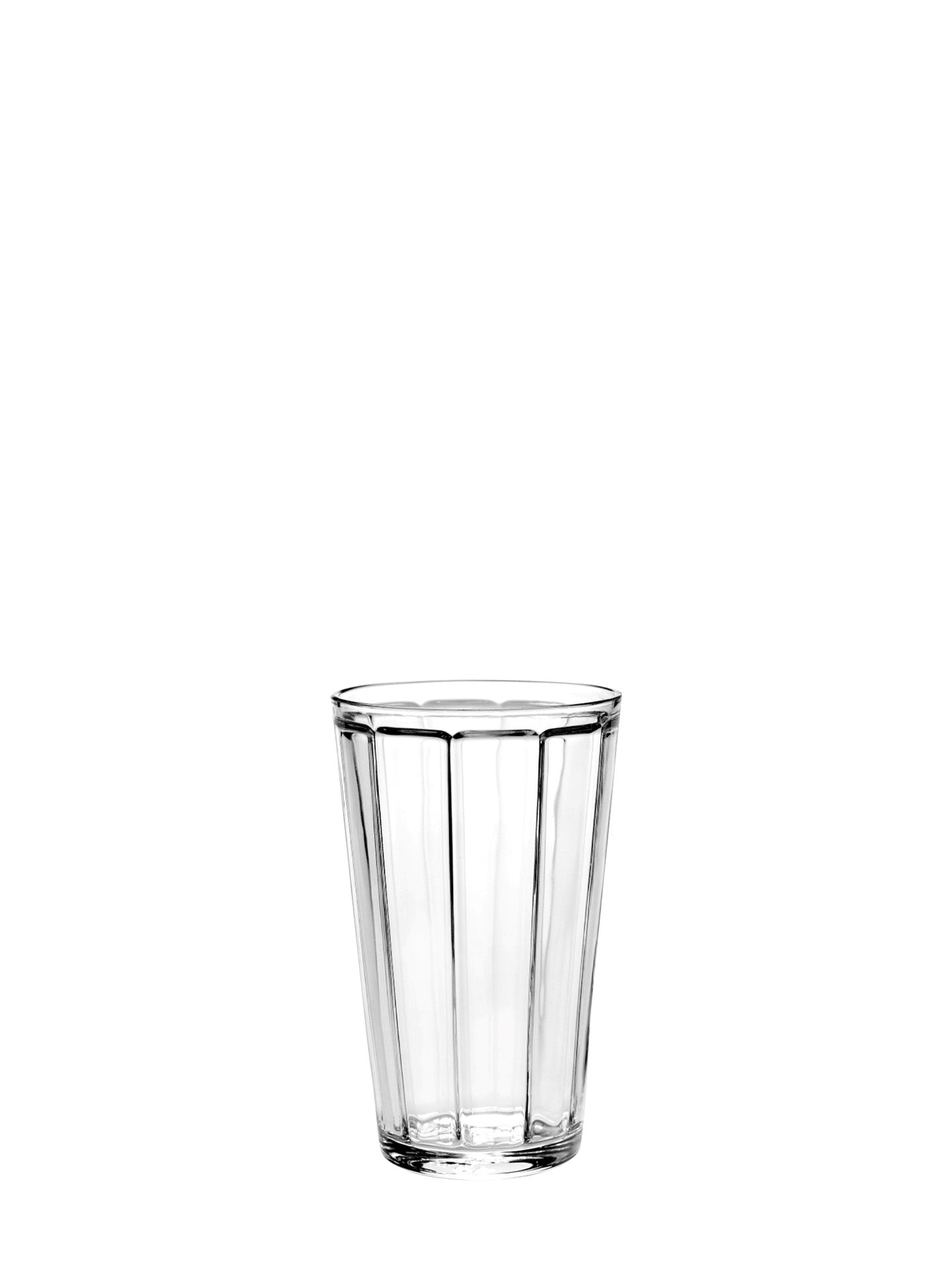 Clear glass tumbler on a white background