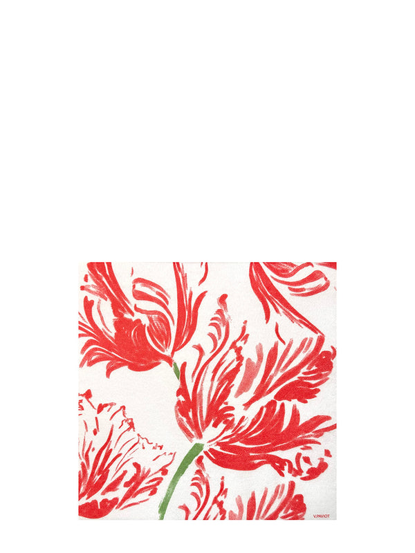 Red floral paper napkin on a white background