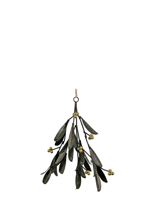Aged metal mistletoe ornament, green/gold (21 cm)