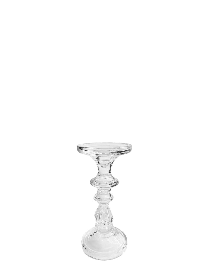 Glass candle holder with drip tray, small (21 cm)