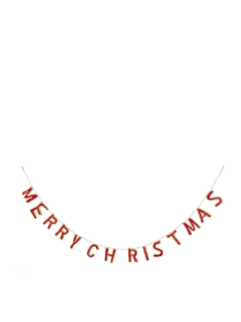 Merry Christmas velvet garland, red-gold (170 cm)
