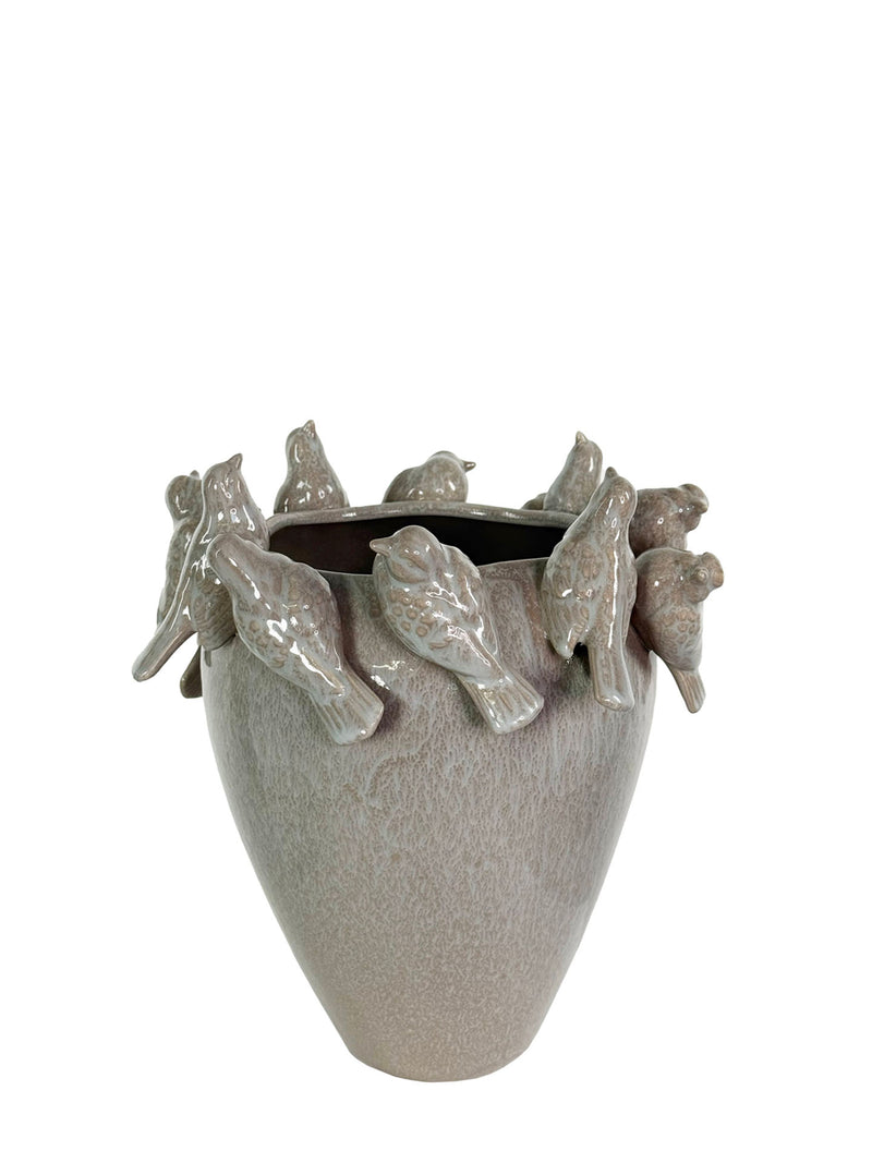 Ceramic birds vase, sand-grey (29 cm)