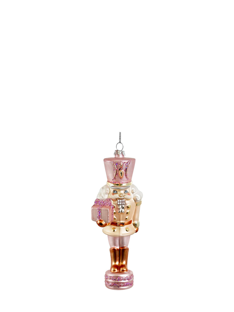 Nutcracker glass ornament, matte pink (18 cm)