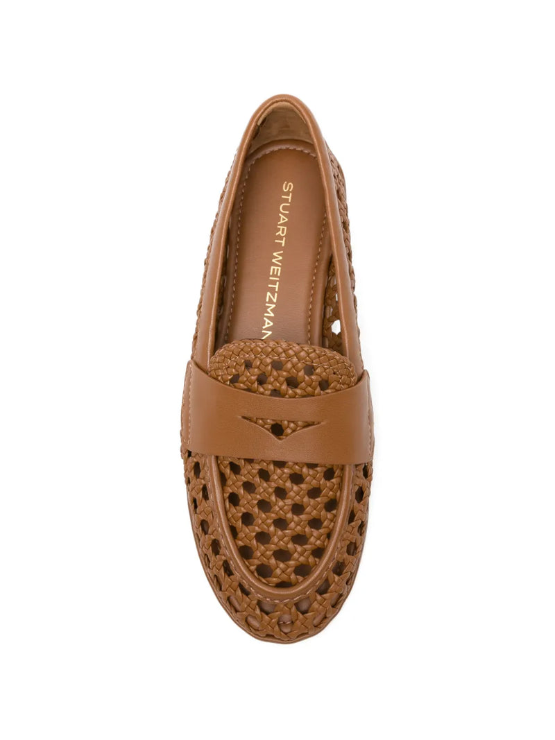 Stuart Weitzman 's brown loafer shoe with perforated design 